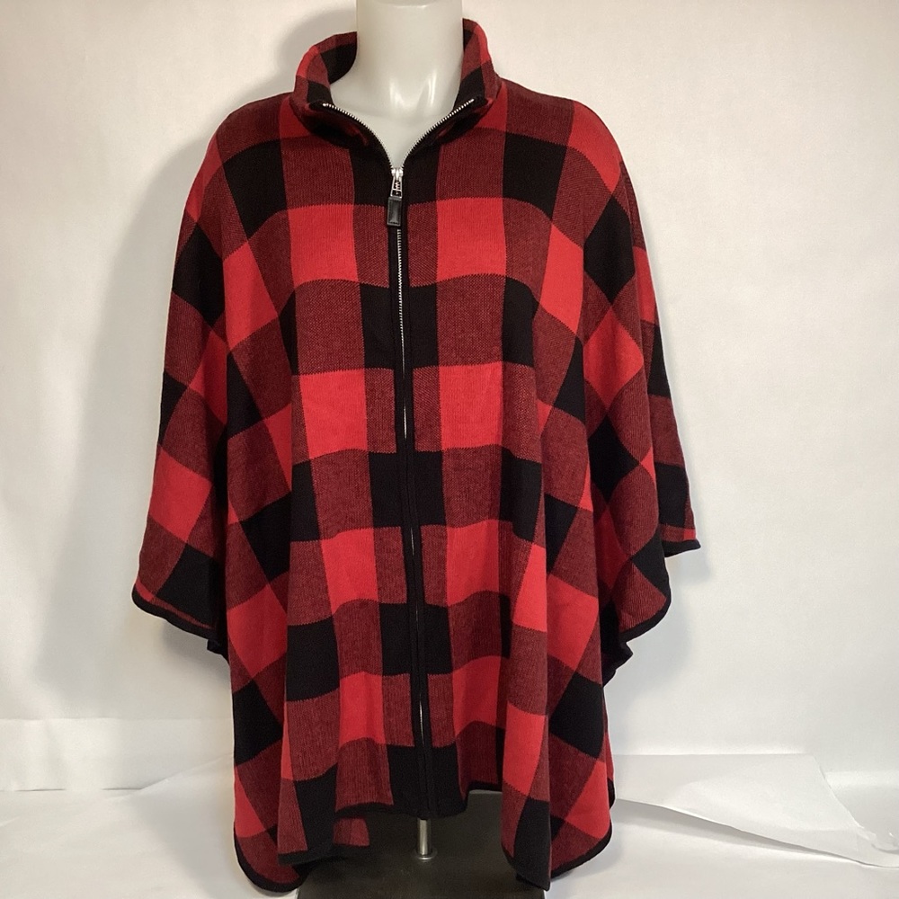 NWT Preswick & Moore Buffalo Plaid womens zip up poncho size 1X